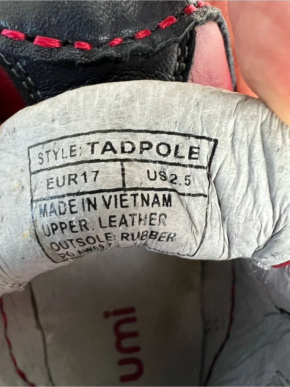Umi Tadpole Leather Baby Shoes Navy Red First Walker Hook Loop US 2.5